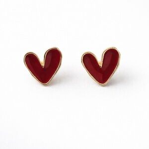Red Heart Silver Needle Earrings (2701)